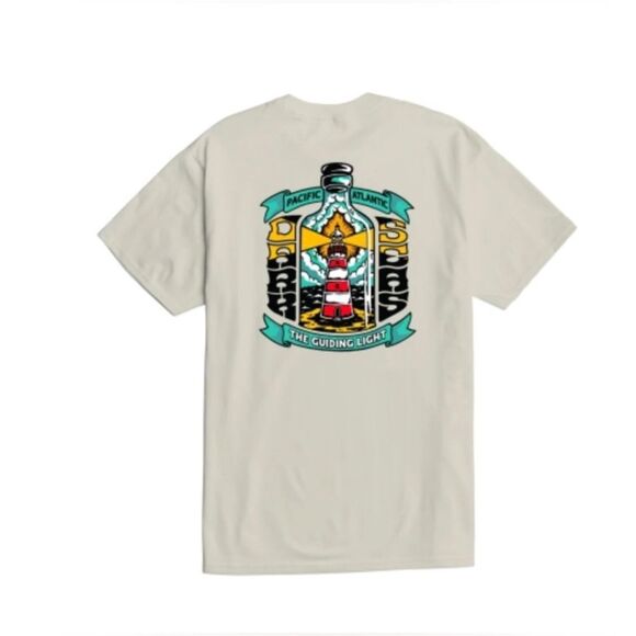 DARK SEAS GUIDING LIGHT LIGHTHOUSE STOCK T-SHIRT CREAM MENS SMALL - Picture 1 of 4